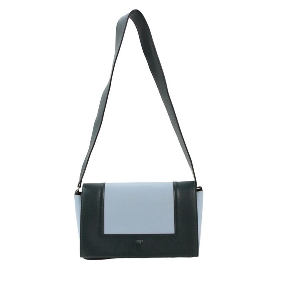 Celine Womens Leather Colorblock Shoulder Handbag Green Blue